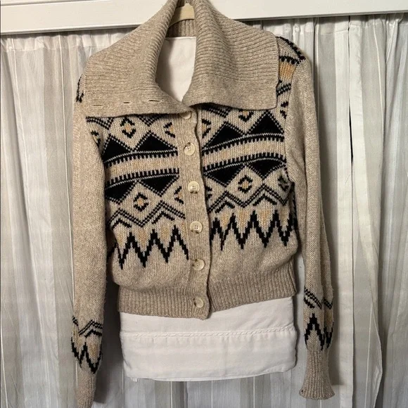 Who What Wear Fair Isle Cardigan Sweater Women’s Small Cream Geometric Knit - Picture 2 of 6
